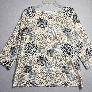 Emily Daniels Blouse Womens XL Multicolor Floral Round Neck 3/4 Sleeve Tunic Top